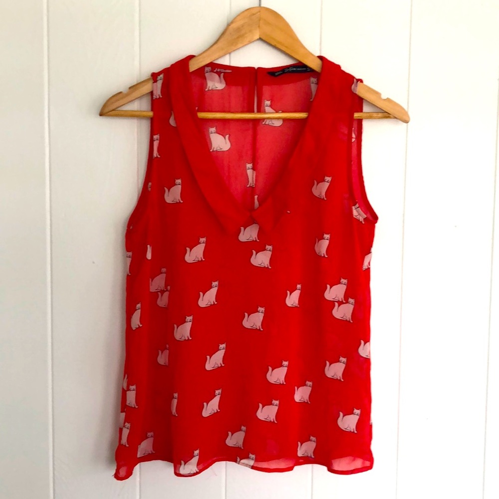 ZARA red cat sleeveless blouse